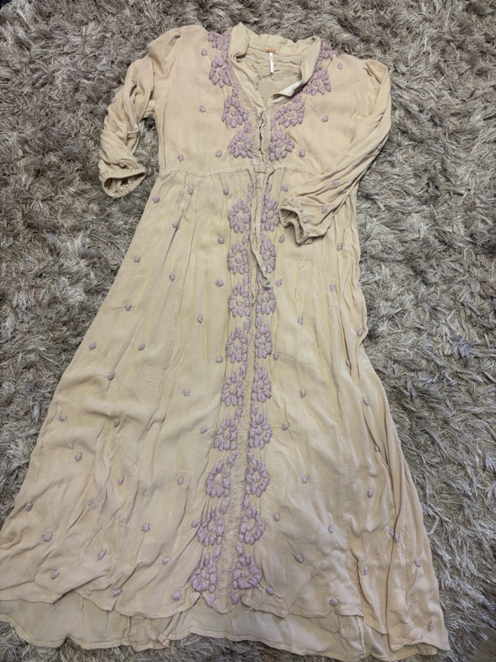Free People Cream Maxi Dress with Lilac Embroidery